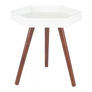 White MDF & Brown Pine Wood Hexagon Table