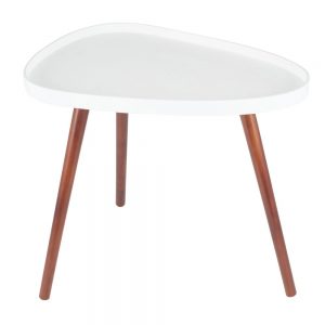 White MDF & Brown Pine Wood Teardrop Side Table