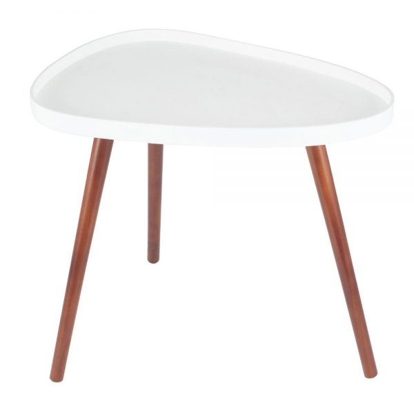 White MDF & Brown Pine Wood Teardrop Side Table