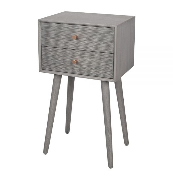 Chaya Dark Grey Pine Wood 2 Drawer Bedside Table