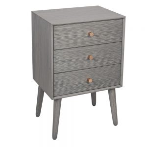 Chaya Dark Grey Pine Wood 3 Drawer Bedside Table