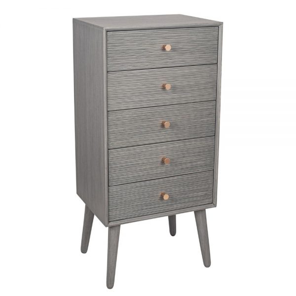 Chaya Dark Grey Pine Wood 5 Drawer Tall Boy