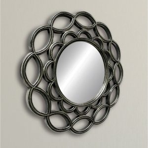 Round Scalloped Design Antique Silver Mirror