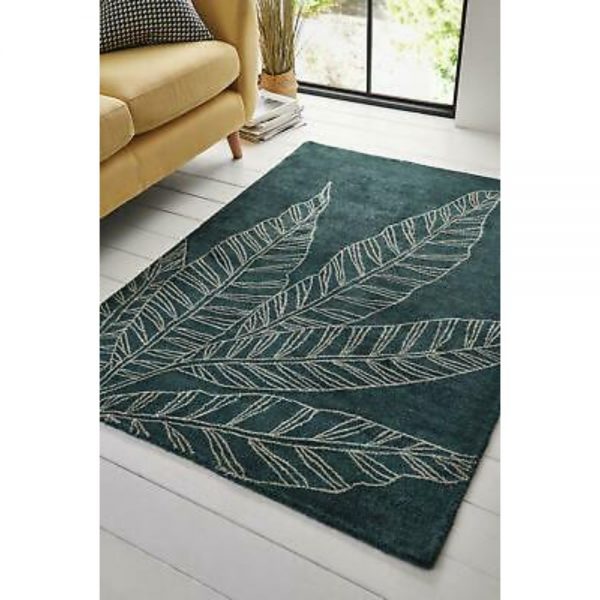 Luna Green Rug With Leaf Design 80 x 150cm