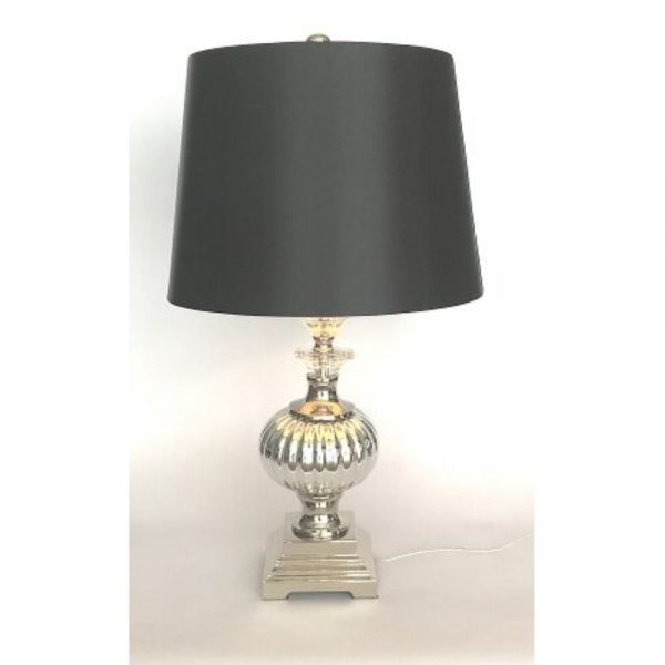 Turin Table Lamp Silver Glass Base Black Shade Height 25"