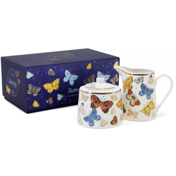 Butterfly Sugar Bowl and Milker Set
