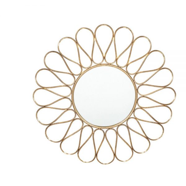 Antique Gold Metal Petal Design Round Wall Mirror