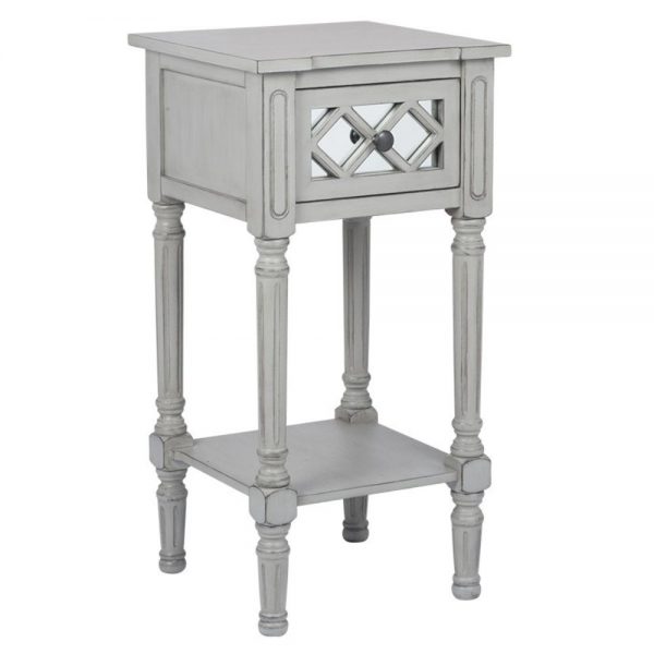 Puglia Dove Grey Mirrored Pine Wood Accent Table