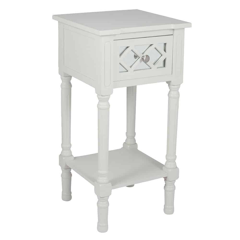 Puglia Ivory Mirrored Pine Wood Accent Table