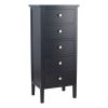 Chelmsford Satin Black Pine Wood 5 Drawer Tall Boy