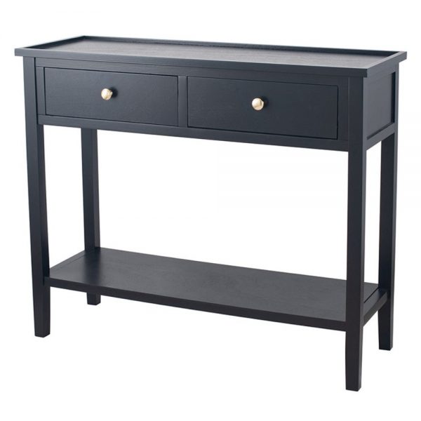 Chelmsford Satin Black Pine Wood 2 Drawer Console Table