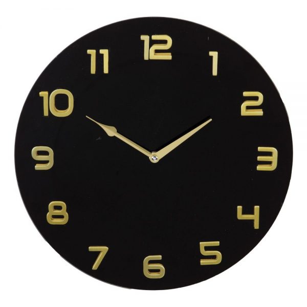 Hometime Black Glass Wall Clock Arabic Dial D35cm