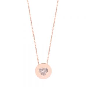 Heart Pave Coin Pendant Rose Gold