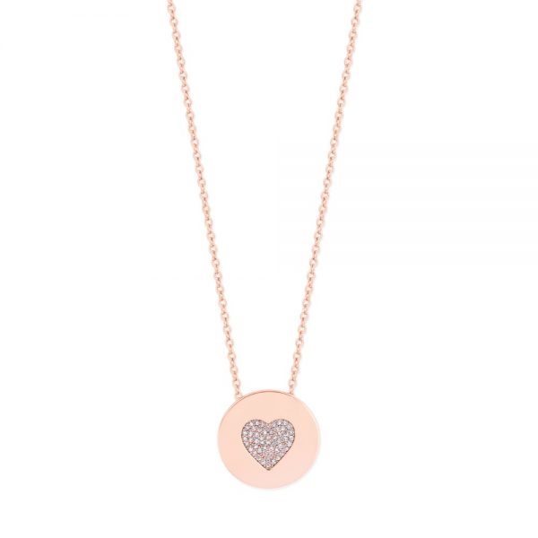Heart Pave Coin Pendant Rose Gold