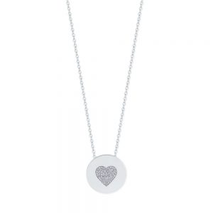 Heart Pave Coin Pendant Silver