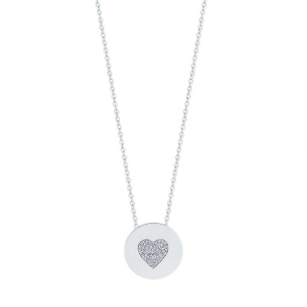 Heart Pave Coin Pendant Silver