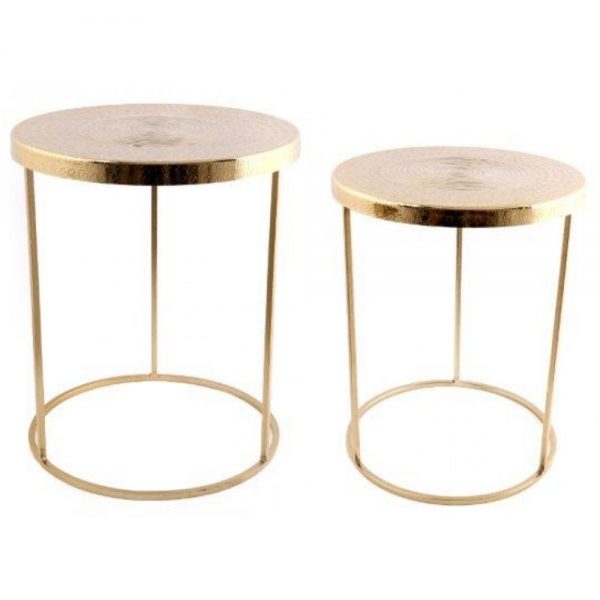 Set of 2 Gold Design Top Tables