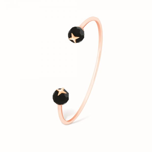 Moon Bangle Black Bead Rose Gold