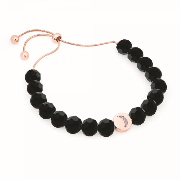 Moon Bolo Bangle Black Beads Rose Gold