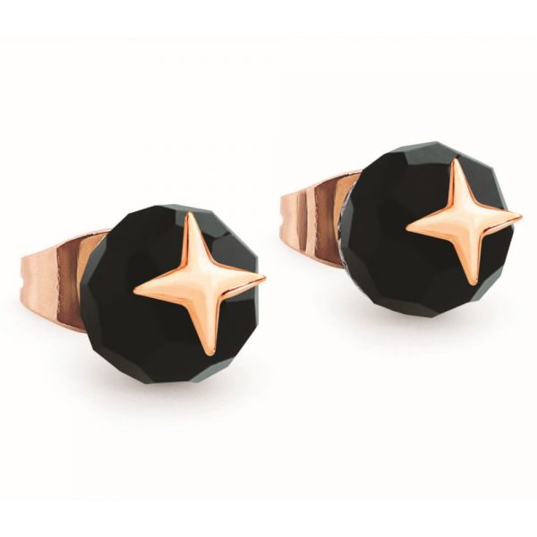 Moon Black Stud Earrings Rose Gold