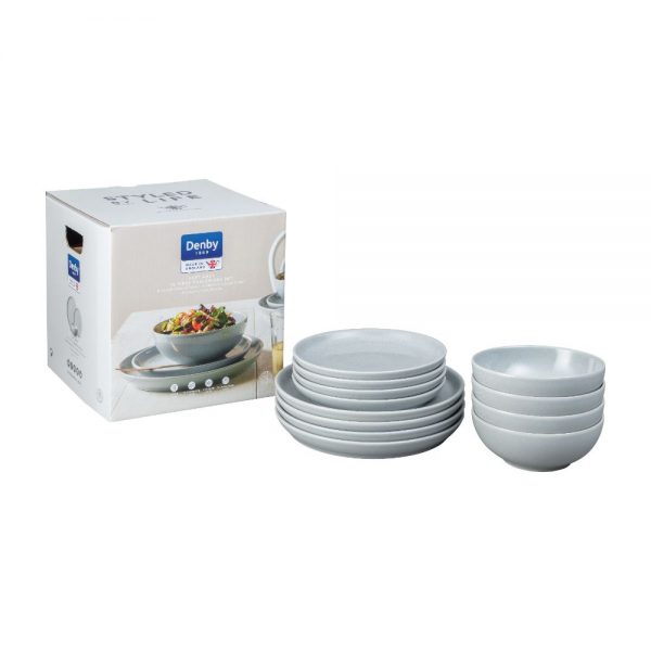 Denby Intro Soft Grey 12 Piece Tableware Set