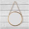 Small Round Gold Metal Mirror on Hanging Rope 38cm