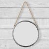 Small Round Silver Metal Mirror Hanging Rope 38cm