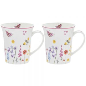 Butterfly Garden Set of 2 China Mugs