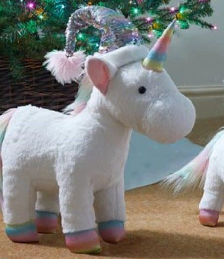 Fall in love with this magical Unicorn complete with rainbow colour changing sequin hat! Soft plush material. Free standing.