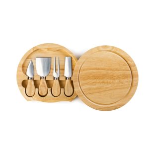 Ibili Wooden Round Cheese Board with 4 Knives