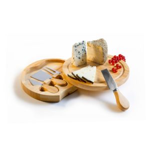 Ibili Wooden Round Cheese Board with 4 Knives