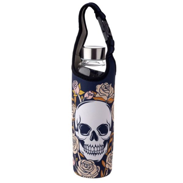 Skulls & Roses Reusable Glass Water Bottle