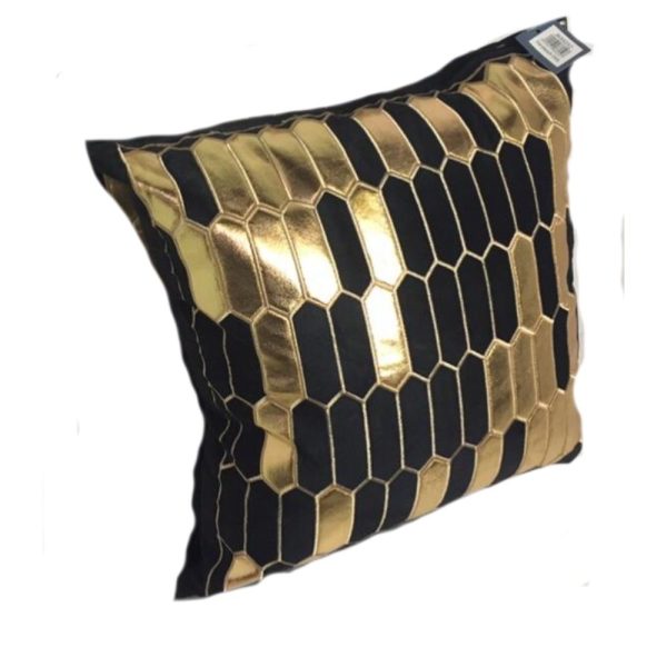 Black and Gold Honeycomb Design Cushion Cover