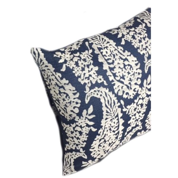 Navy and White Paisley Design Cushion Cover