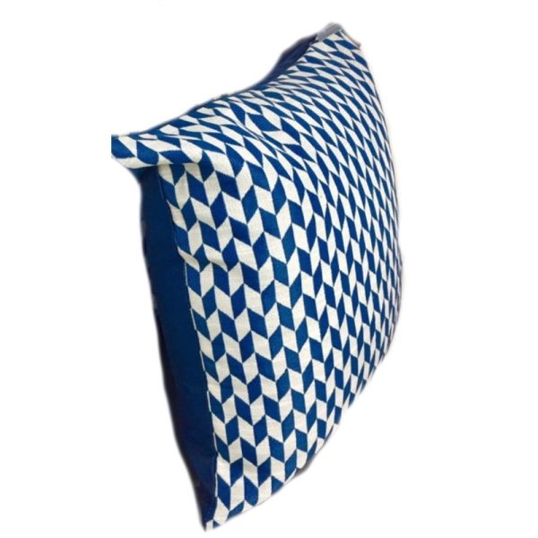 Blue and White Geometric Cushion Cover