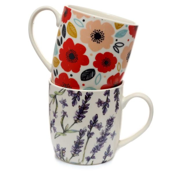 Poppy & Lavender Fields Set of 2 Porcelain Mugs
