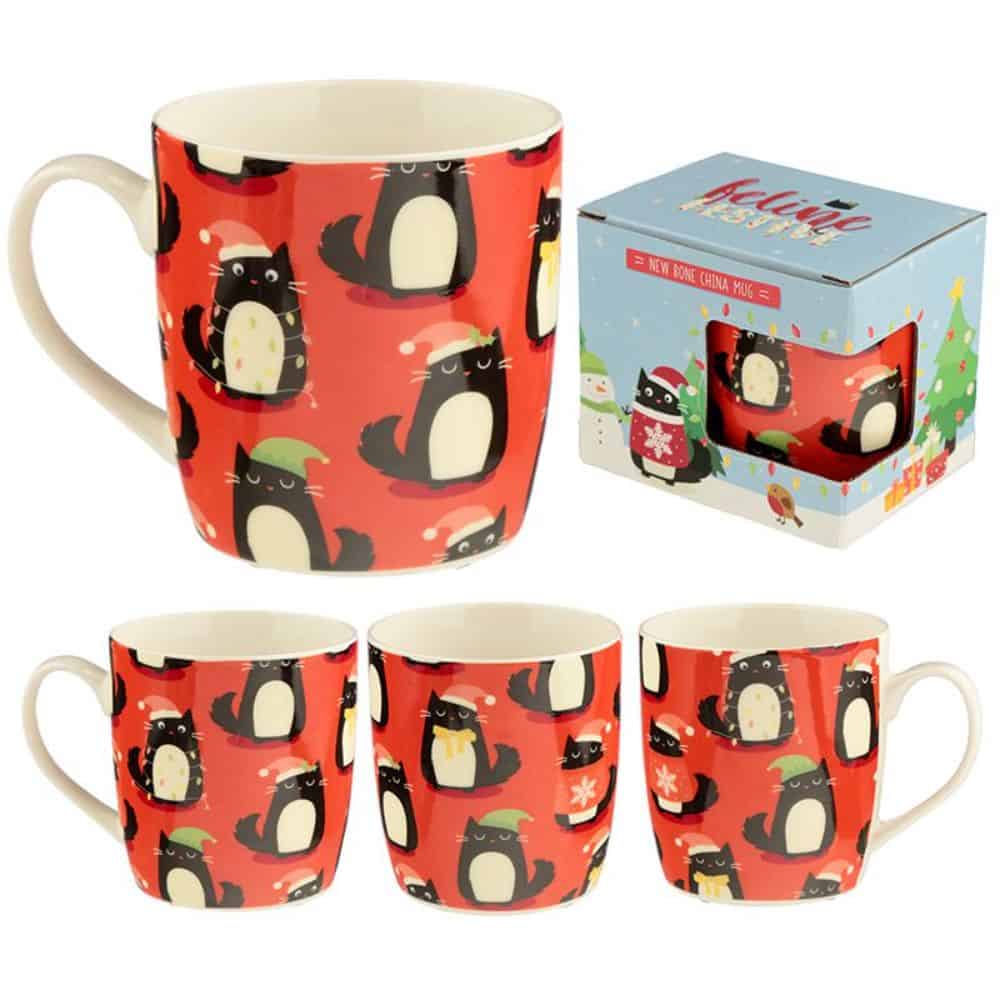 Feline Festive Cat Porcelain Mug