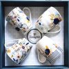 4 Slaneyside Pottery Blue Floral Bone China Mugs