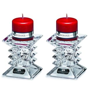 Ziggy Pillar Candle Holder Pair with Red Candles