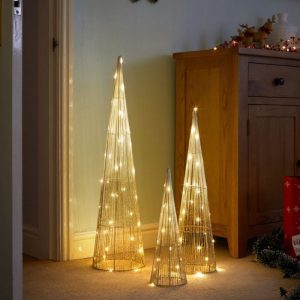 Sparkly LED Cones Gold Set of 3