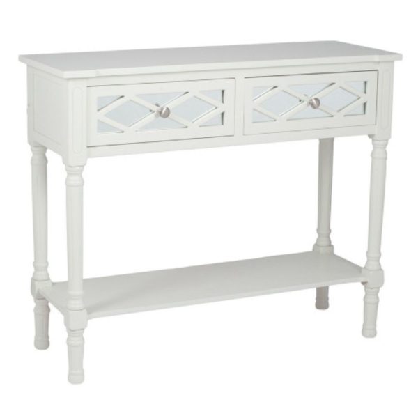 Puglia Ivory Mirrored Pine Wood Console Table