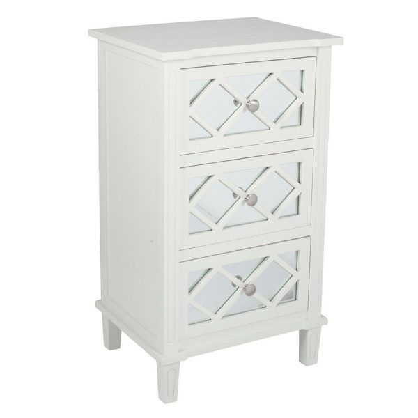 Puglia Ivory Mirrored Pine Wood 3 Drawer Unit