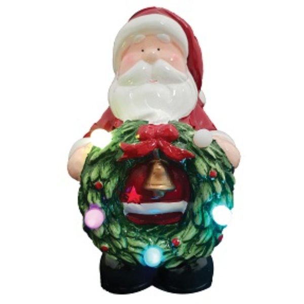 Santa with LED Wreath 13x11x22cm