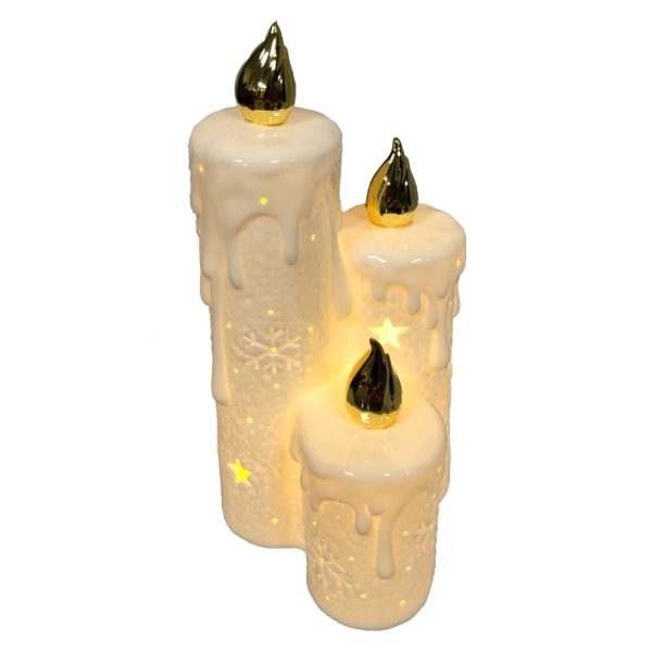 Cream LED Triple Candle 9x9x32cm