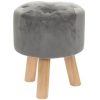 Grey Velvet Stool with 3 Wooden Legs 38x30cm