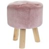 Pink Velvet Round Stool with 3 Wooden Legs