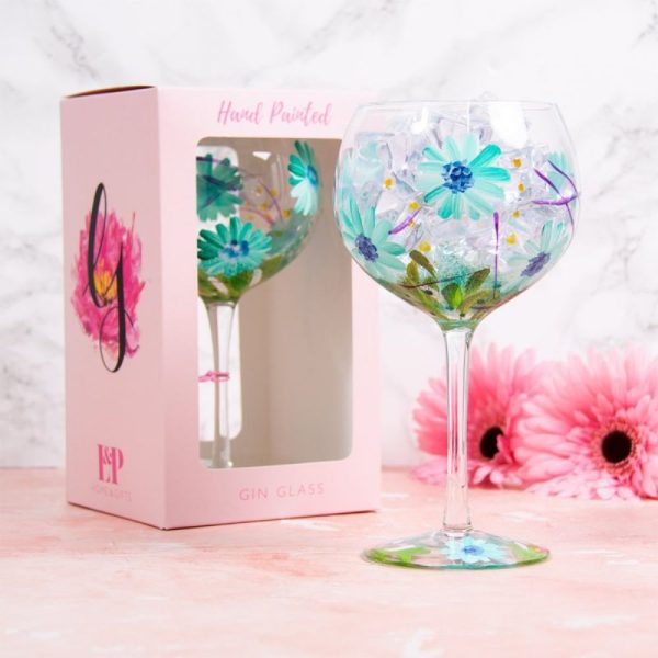 Blue Gerbera Hand Painted Gin Glass