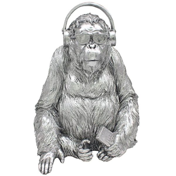 Silver Art Gorilla with Headphones