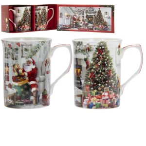 Santa Set of 2 China Mugs