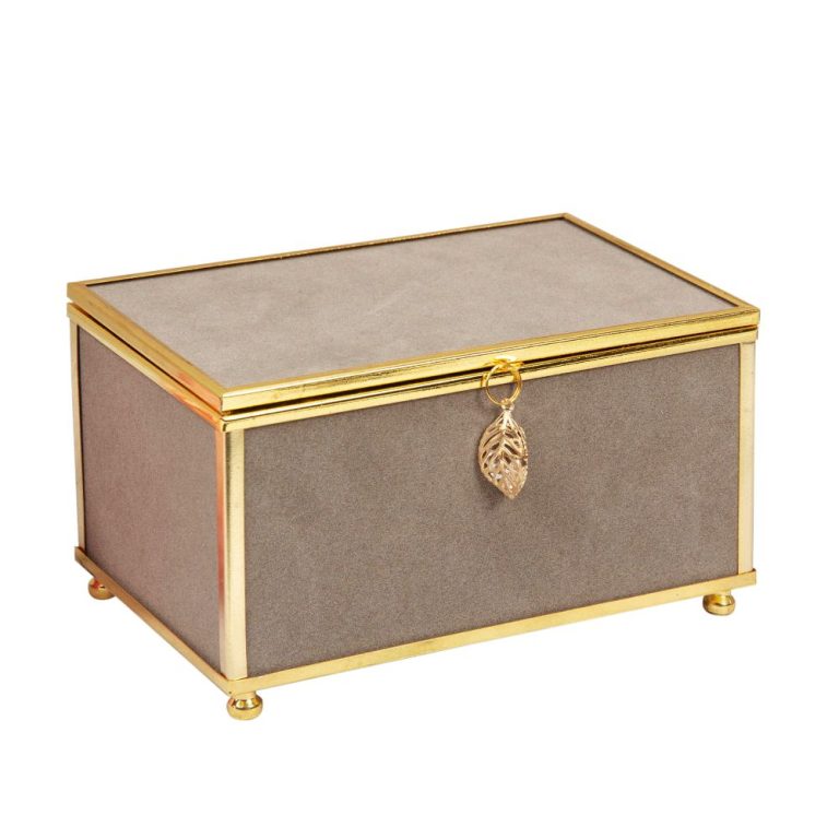 Grey Jewellery Box with Gold Leaf Detail Small Allens